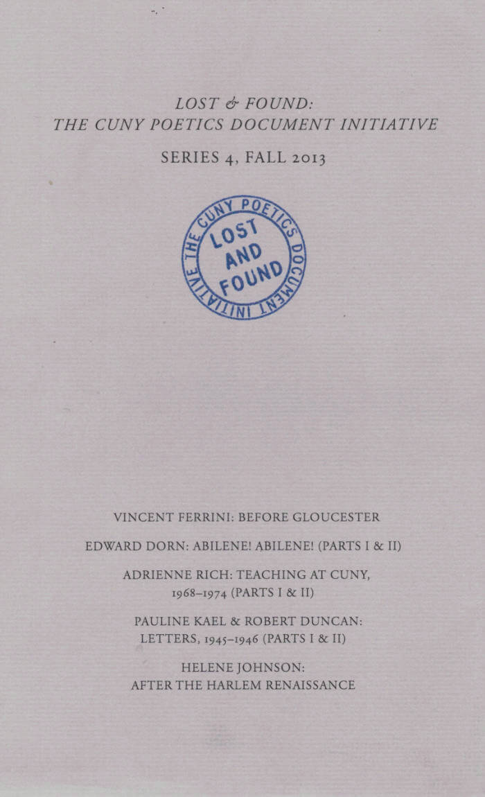Cover of Lost & Found: The CUNY Poetics Document Initiative, Series IV