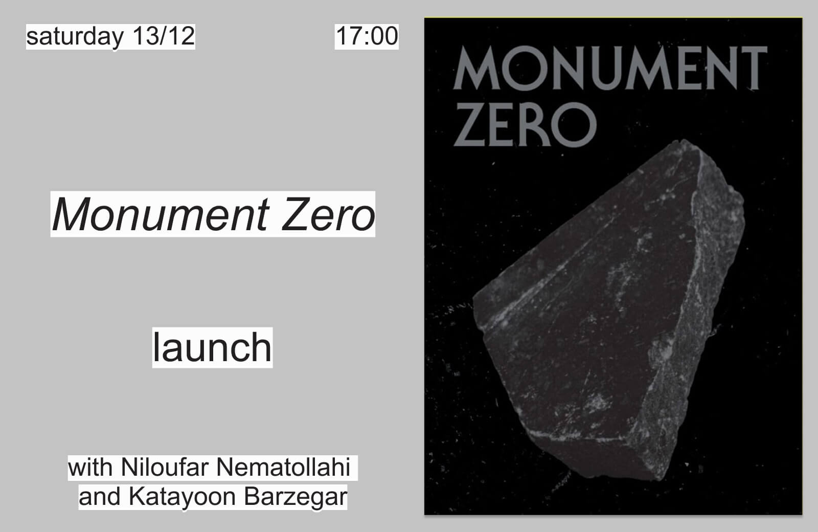 Cover of [Launch] Monument Zero, with Niloufar Nematollahi and Katayoon Barzegar