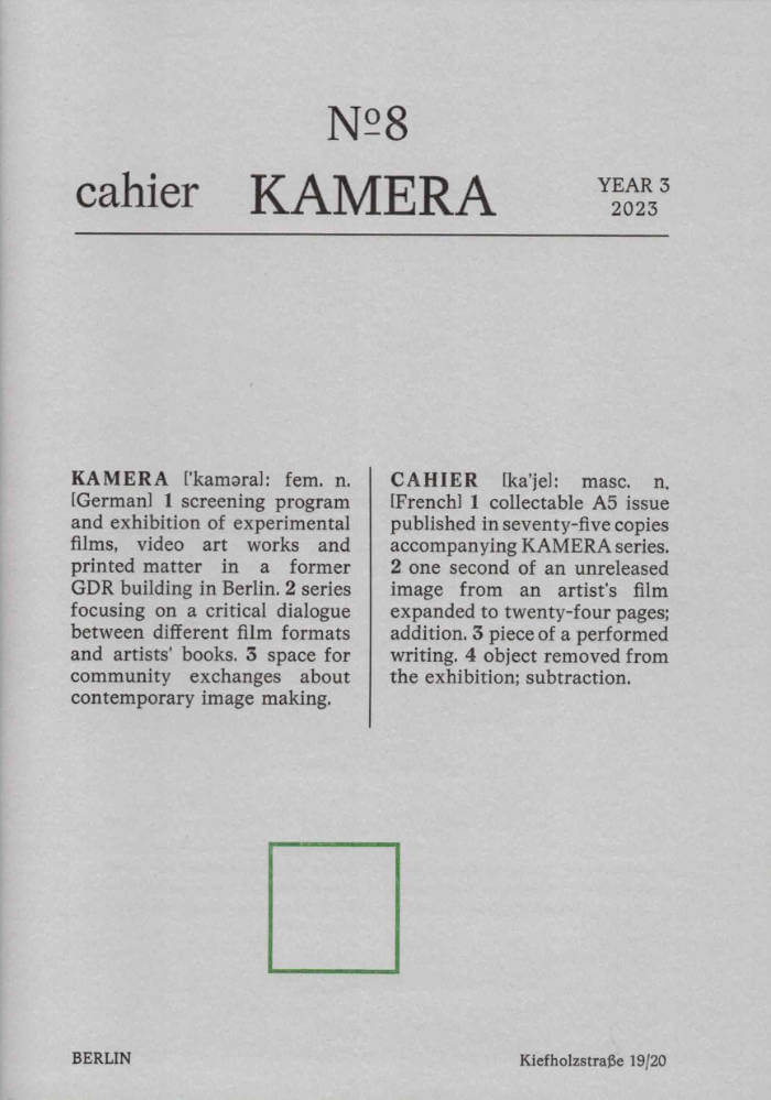 KAMERA CAHIER N° 8